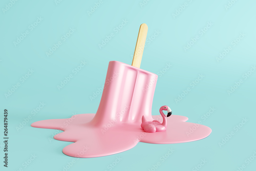 Obraz Tryptyk Pink stick ice cream melting