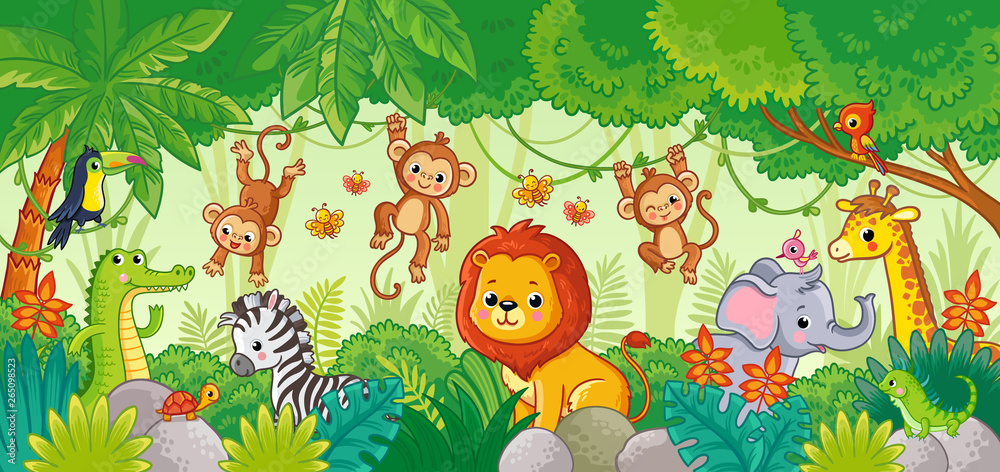 Obraz Dyptyk African animals in the jungle.