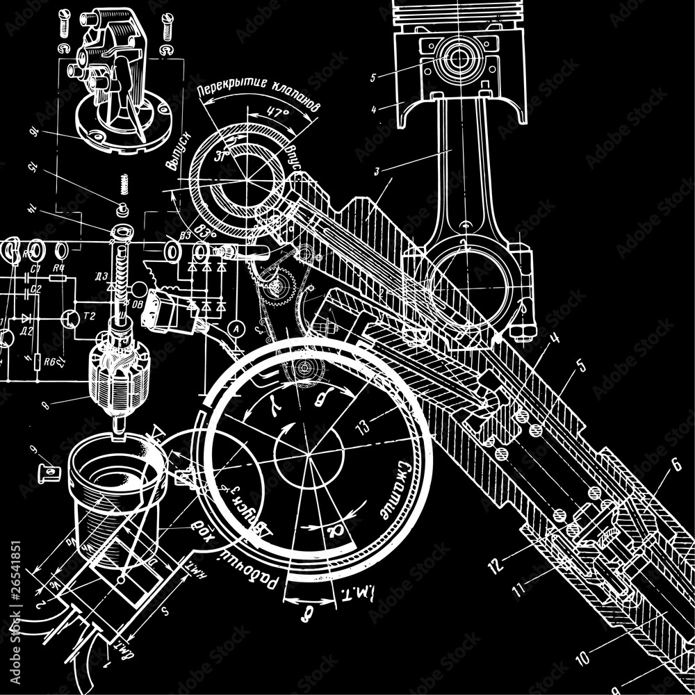 Obraz Tryptyk technical drawing