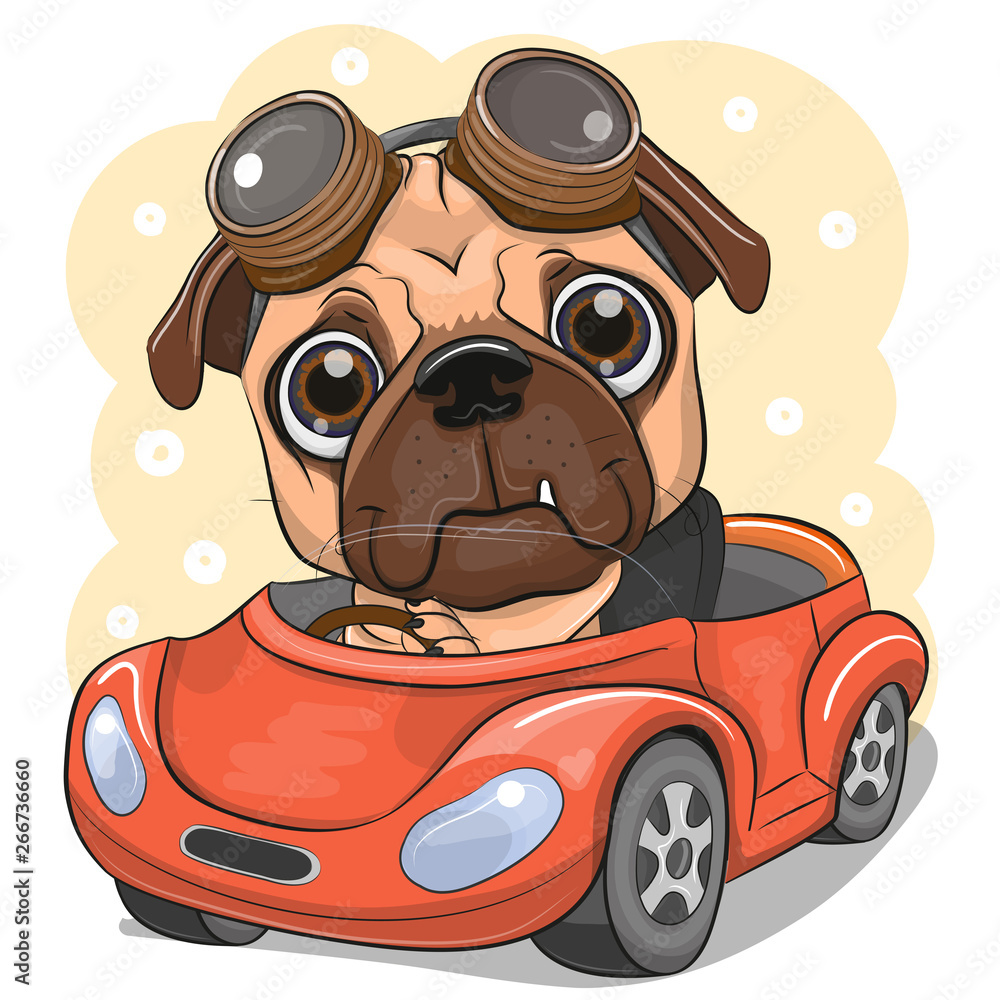 Obraz Tryptyk Cartoon Pug Dog boy in glasses