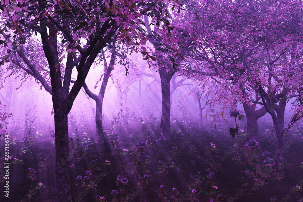 Obraz Tryptyk Lavender Forest - 3d render