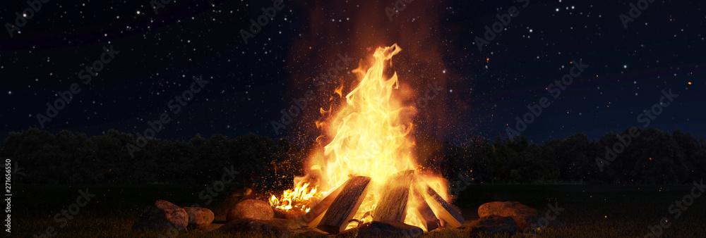 Obraz Tryptyk 3d rendering of large bonfire