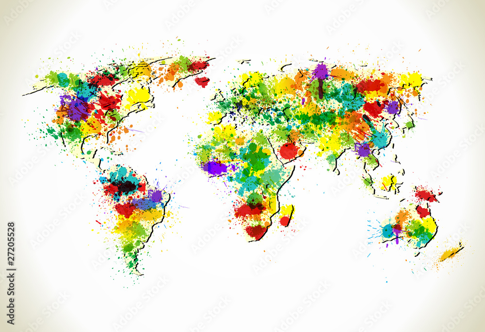 Obraz Tryptyk Paint splashes world map