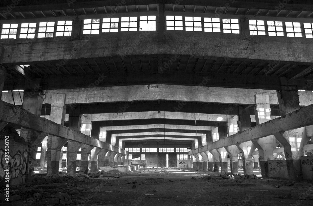Obraz Tryptyk Industrialna fabryka w czerni