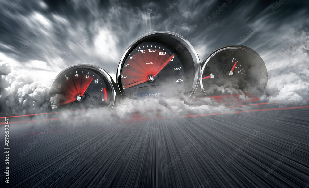 Obraz Tryptyk Speedometer scoring high speed