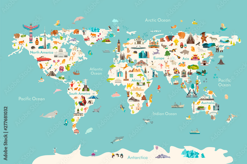 Obraz Tryptyk World map vector illustration.
