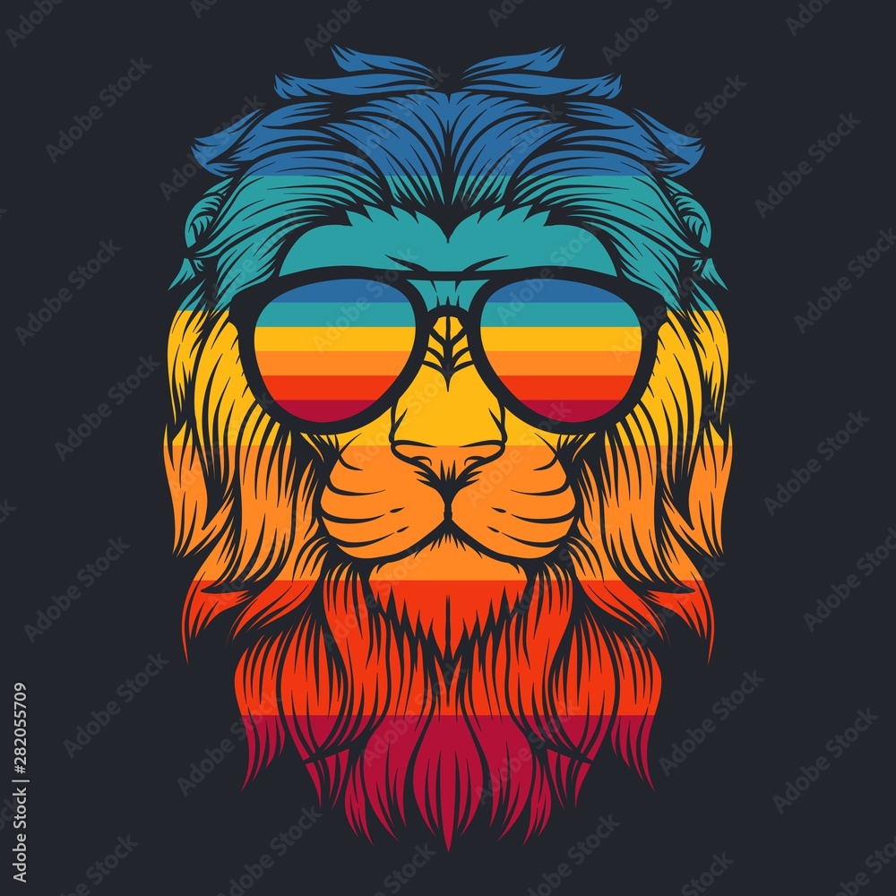 Obraz Tryptyk lion cool retro eyeglasses