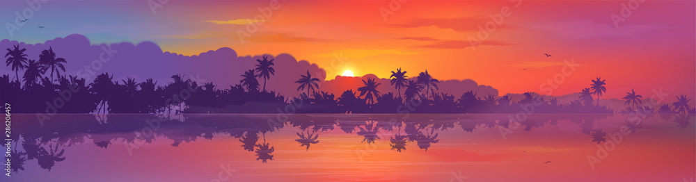 Obraz Kwadryptyk Colorful tropic sunset view to