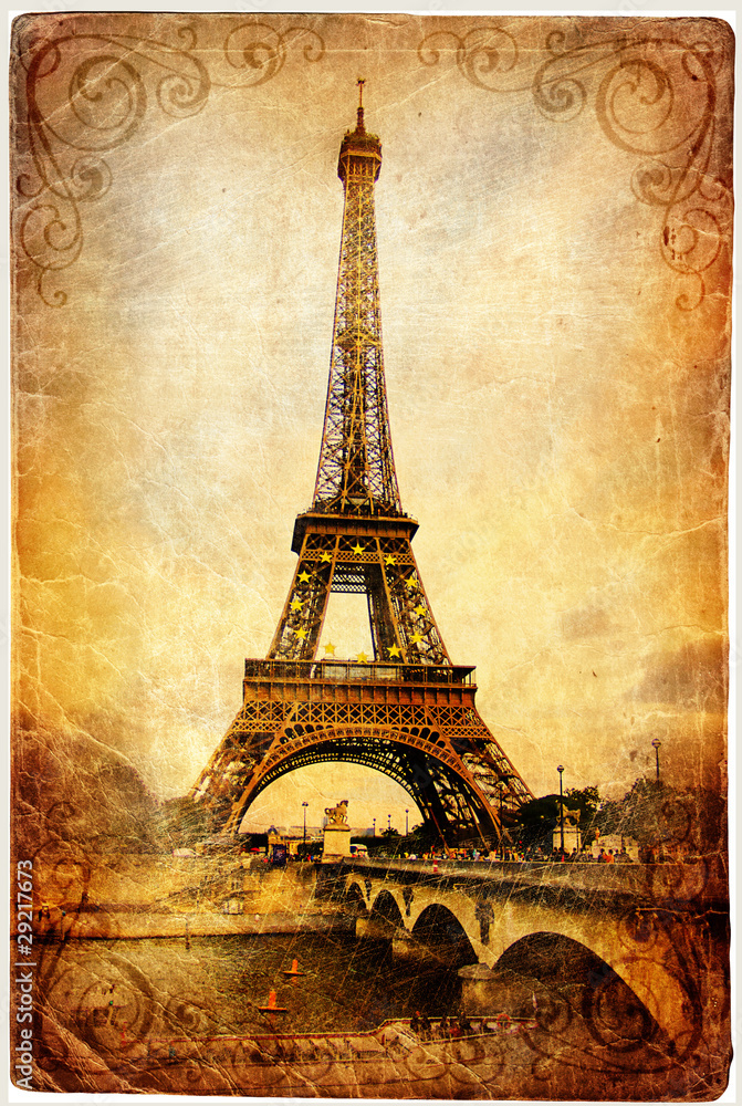 Obraz Tryptyk Eiffel tower - retro picture