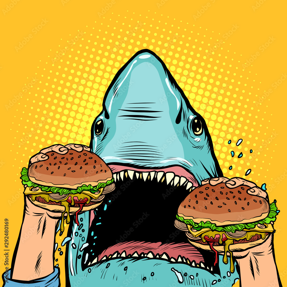 Obraz Tryptyk Hungry shark eat the Burger