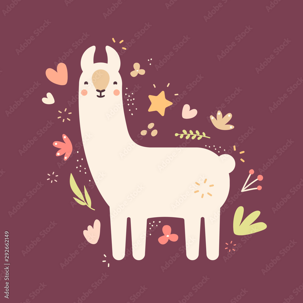 Obraz Dyptyk Cute lama. Vector cartoon