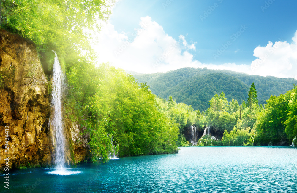 Obraz Tryptyk waterfall in deep forest