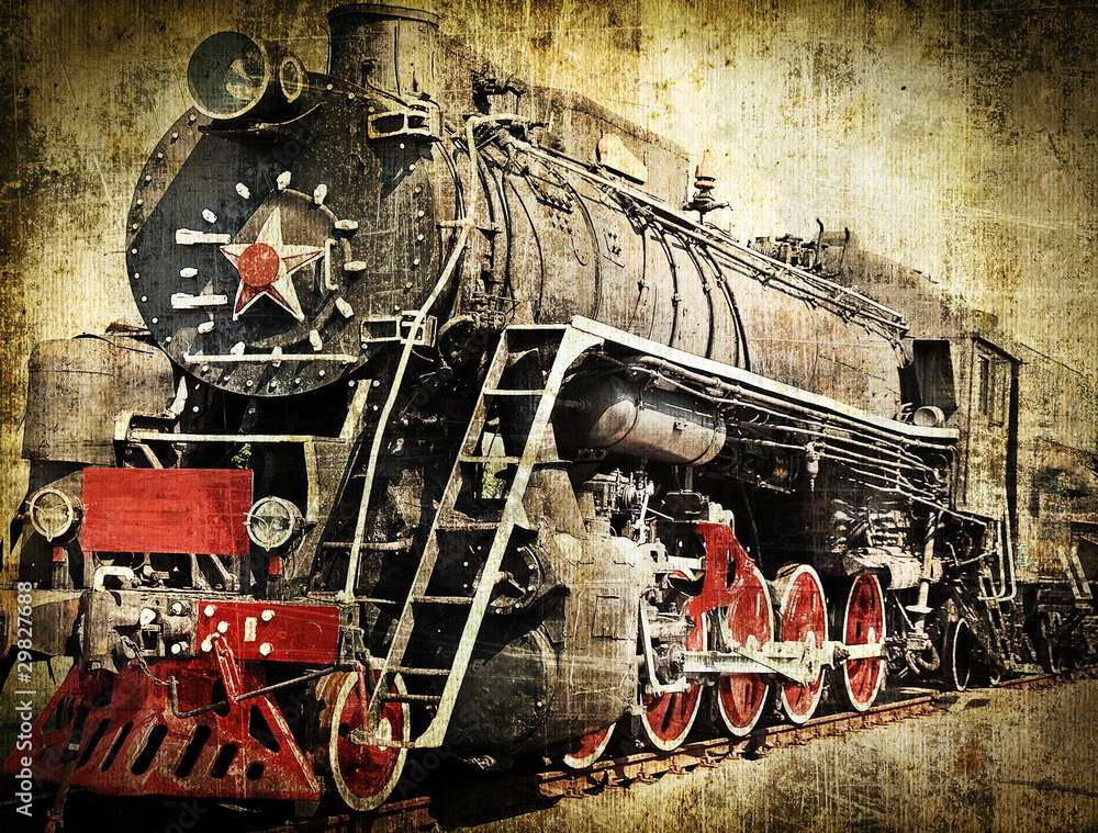 Obraz Tryptyk Grunge steam locomotive