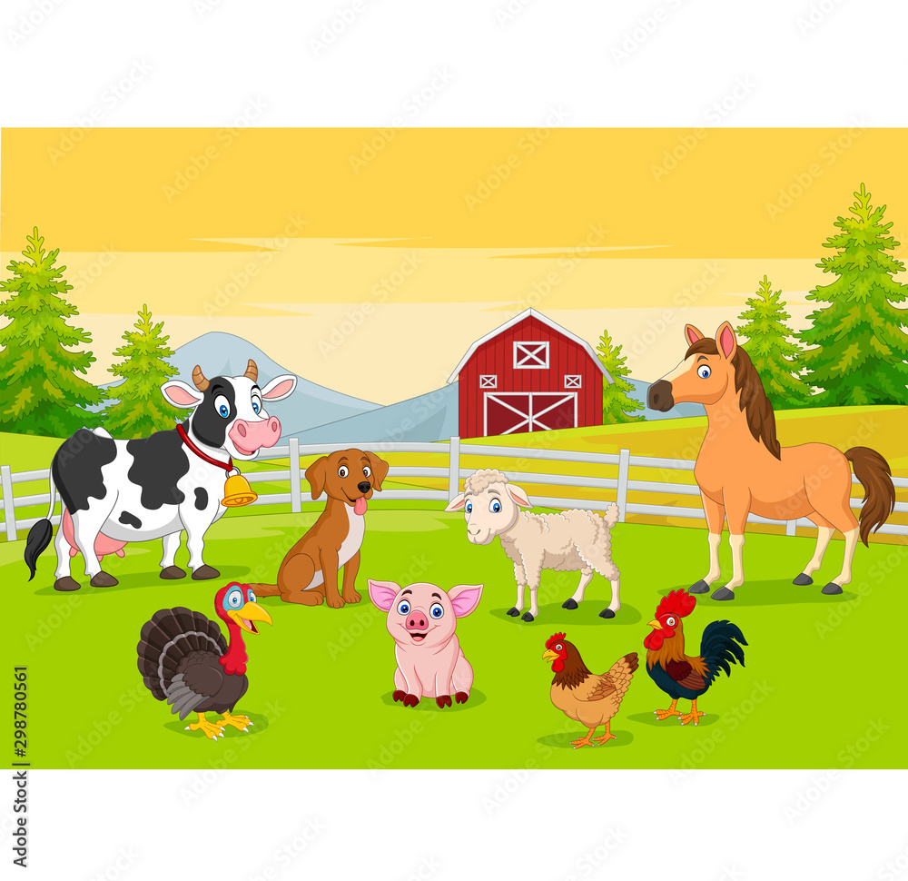 Fototapeta Cartoon farm animals in the
