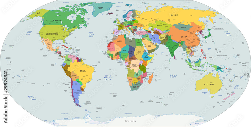 Obraz Tryptyk Global political map of the