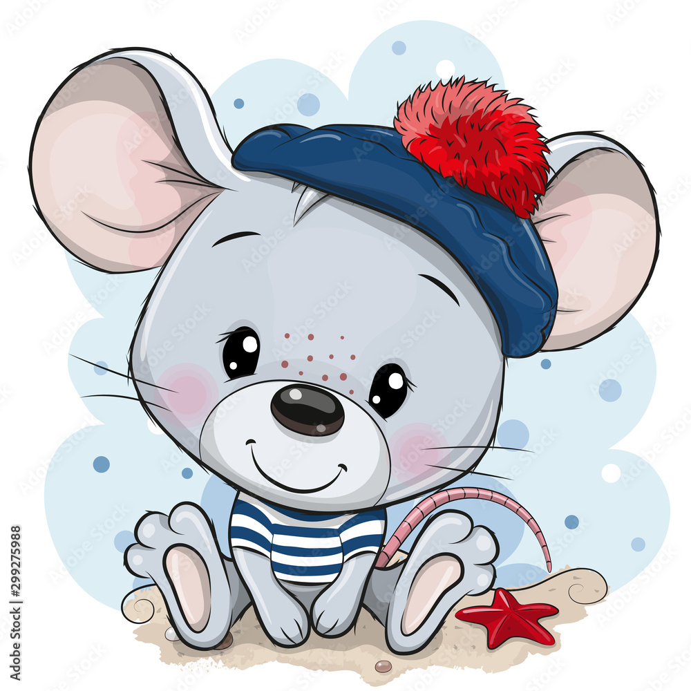 Obraz Tryptyk Cartoon Mouse in sailor