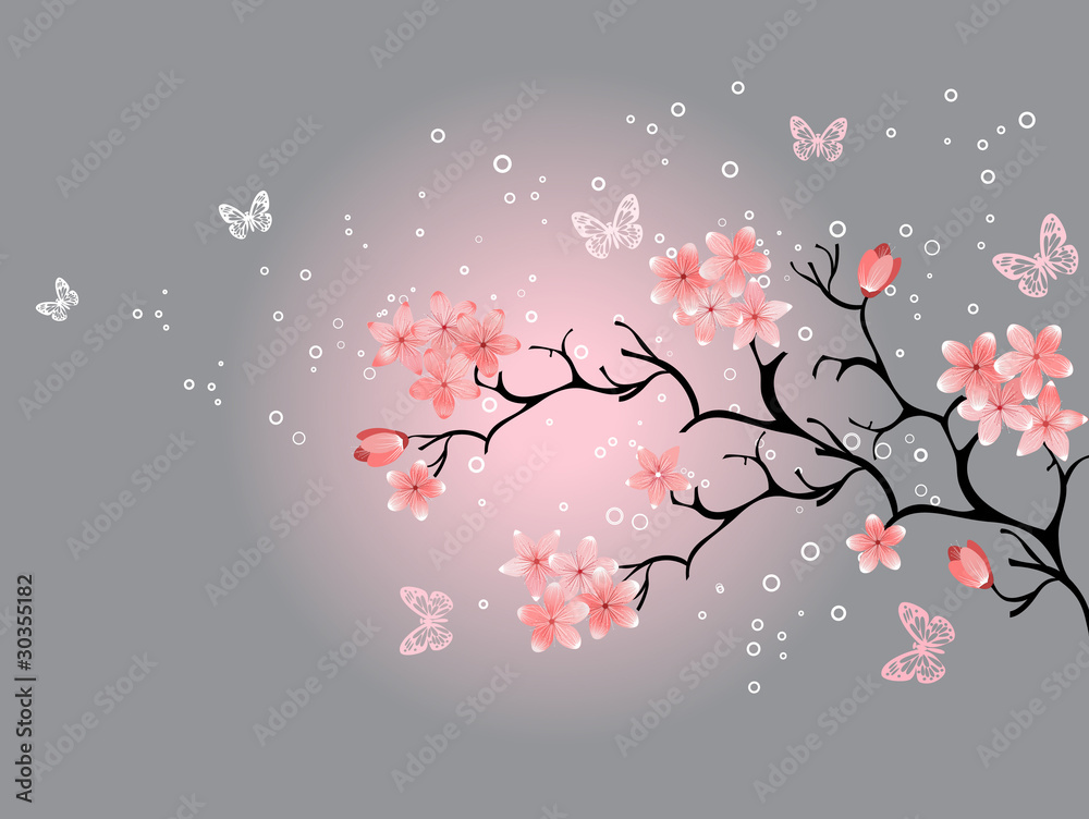 Obraz Tryptyk cherry blossom, grey
