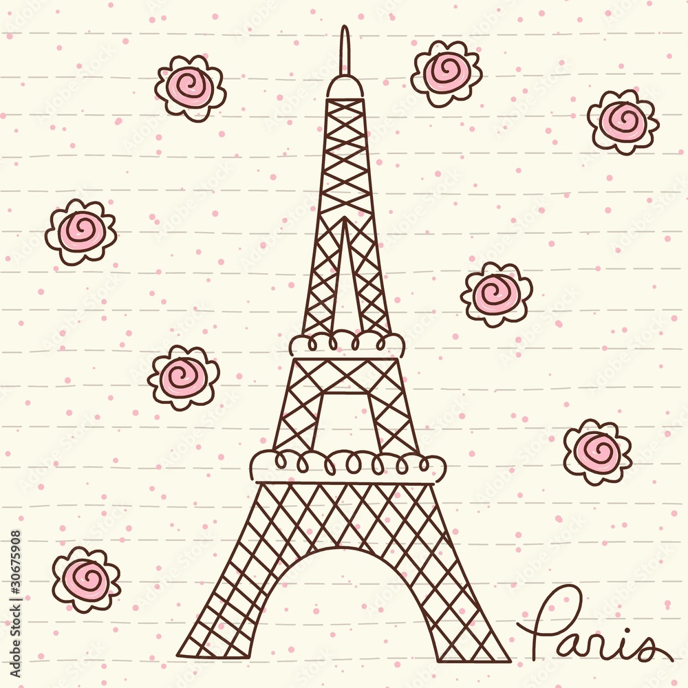 Obraz Tryptyk Vector Cute Paris