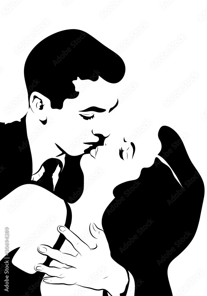 Obraz Kwadryptyk croquis noir et blanc couple
