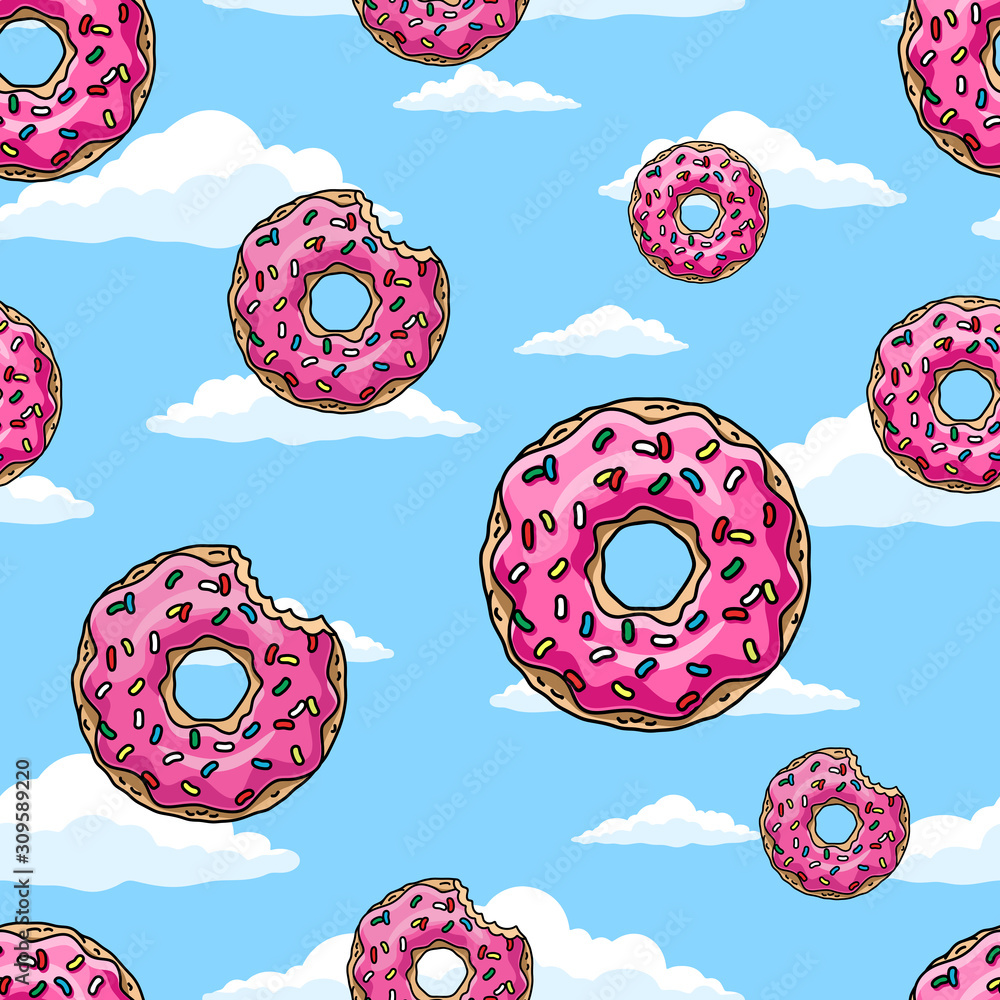 Fototapeta Cartoon donuts with pink glaze