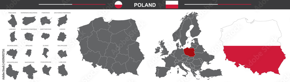 Obraz Kwadryptyk political vector map of Poland