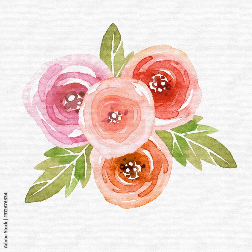 Fototapeta Water color roses on textured