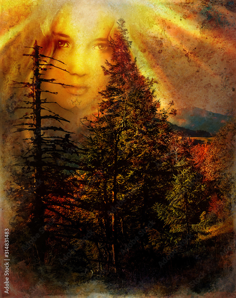 Obraz Tryptyk mystical forest fairy guardian