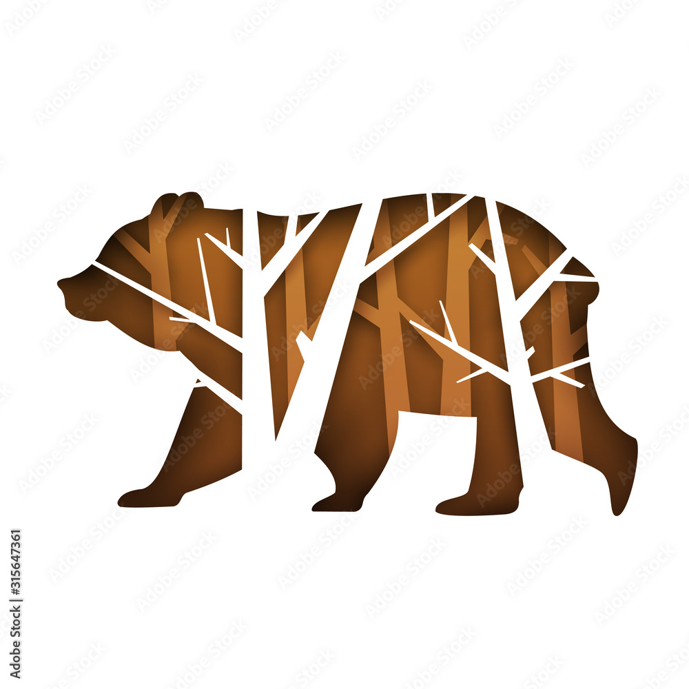 Obraz Tryptyk Silhouette of bear with tree