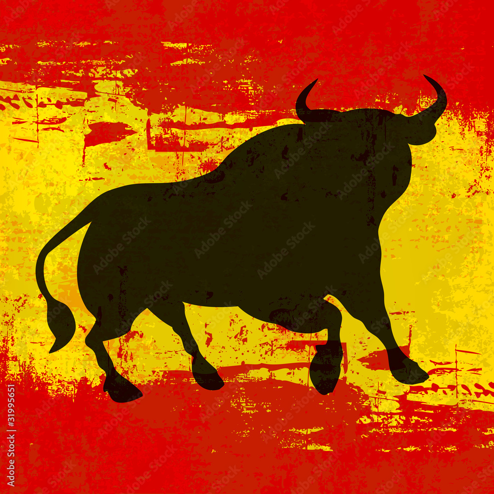 Fototapeta Bull over Spanish Flag Vector