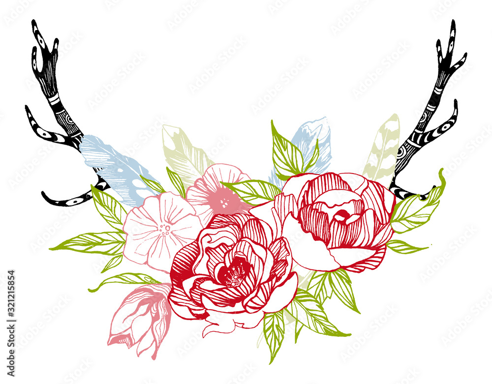 Obraz Tryptyk Bohemian style flowers. Roses