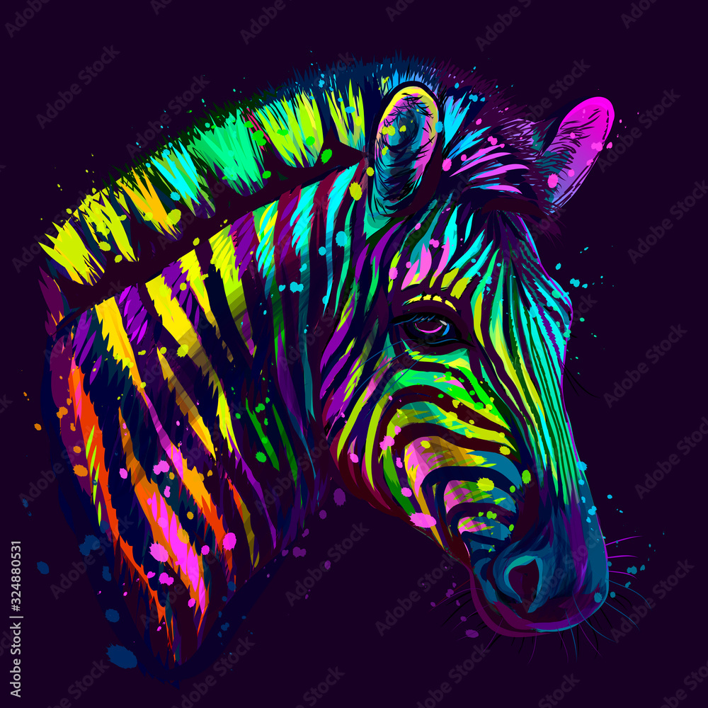 Obraz Kwadryptyk Zebra.  Abstract, neon,