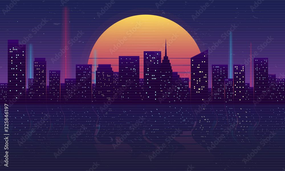 Obraz Kwadryptyk Retro futuristic night city