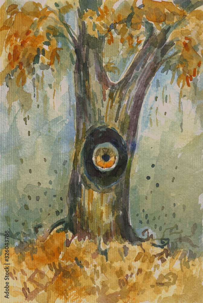 Obraz Dyptyk Watercolor tree with eye in a