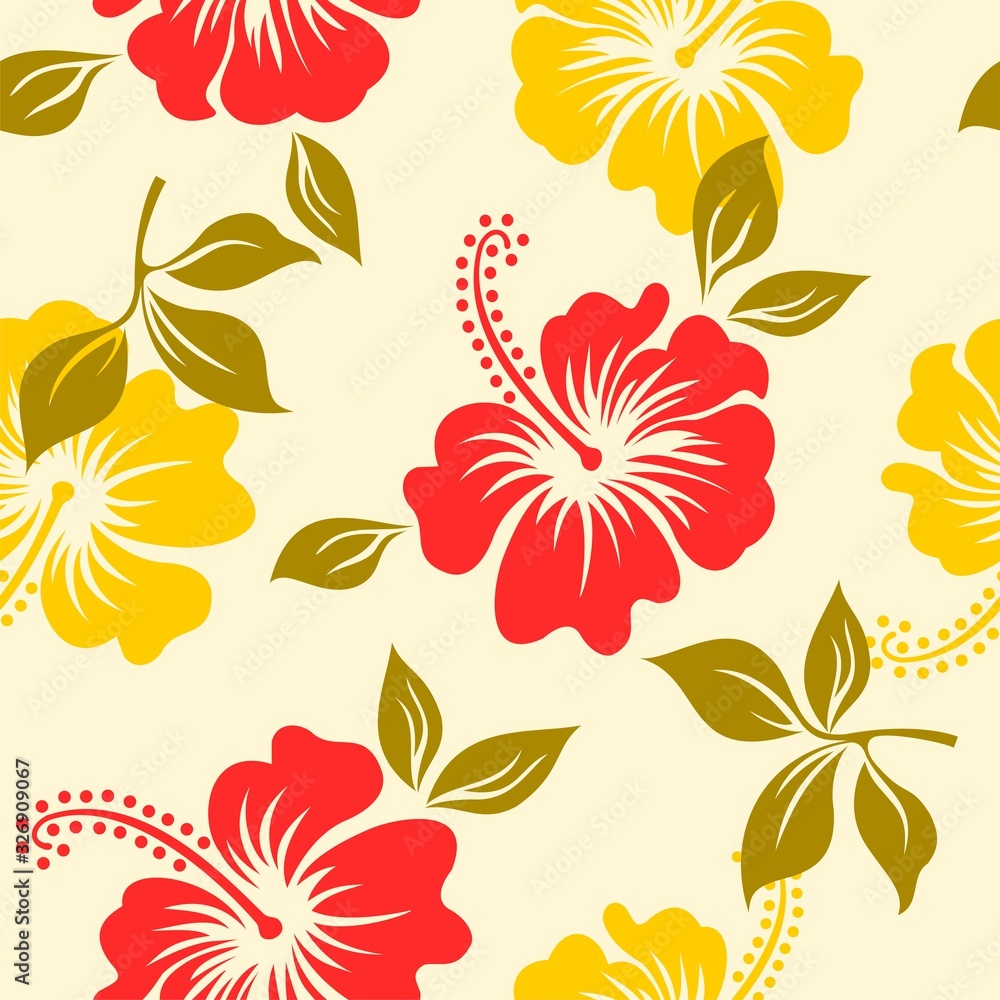 Fototapeta Seamless pattern with hibiscus