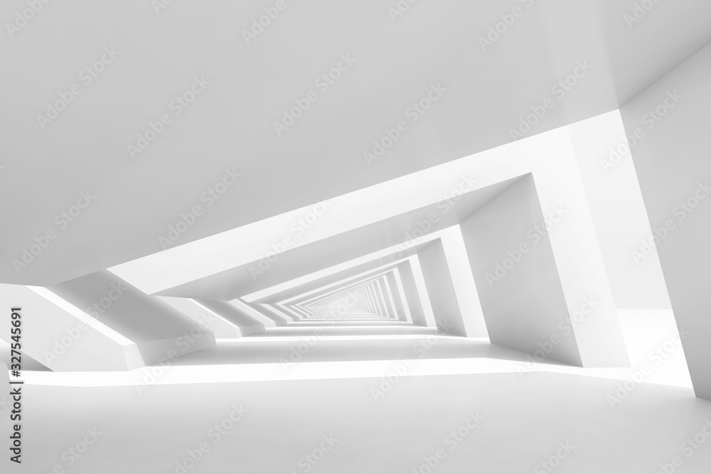 Obraz Tryptyk 3d empty white endless tunnel