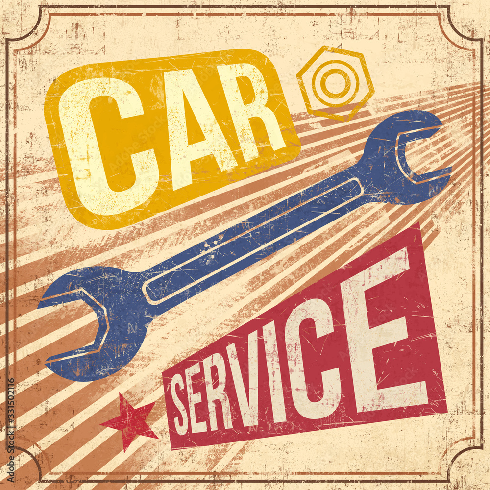 Obraz Tryptyk Old car service sign with