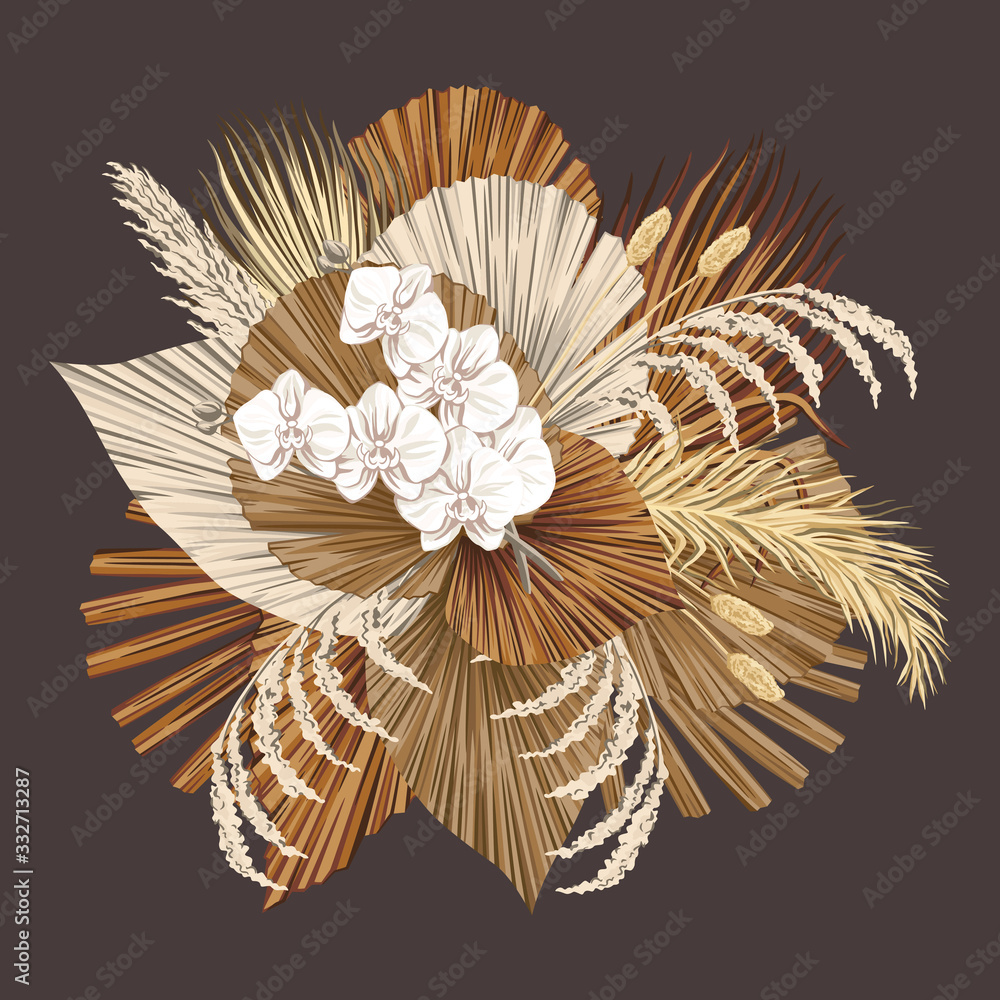 Obraz Tryptyk Boho bouquet dried palm leaves