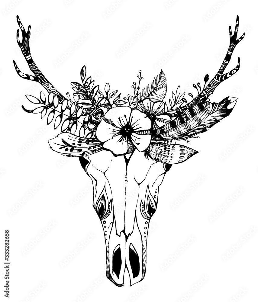 Obraz Tryptyk Cow, buffalo, bull skull in