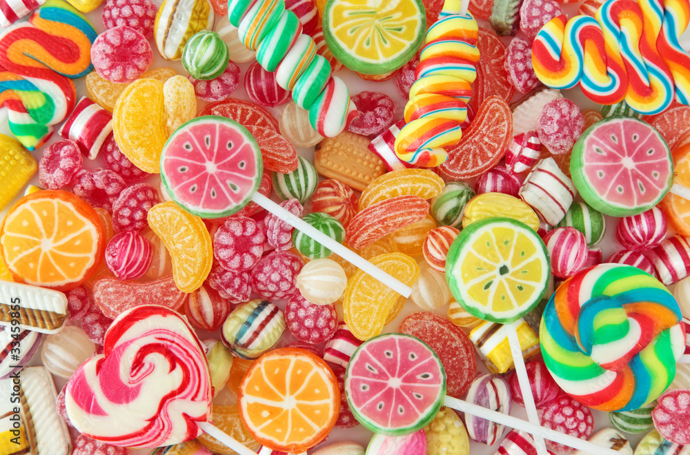 Obraz Tryptyk Mixed colorful fruit bonbon