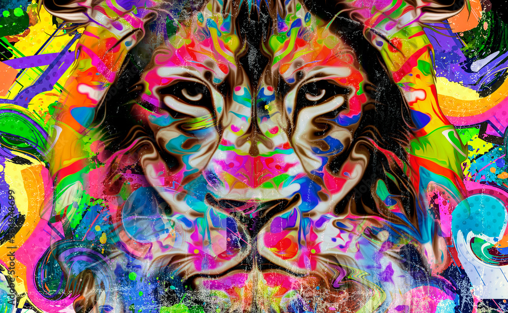 Obraz Tryptyk Lion head with creative