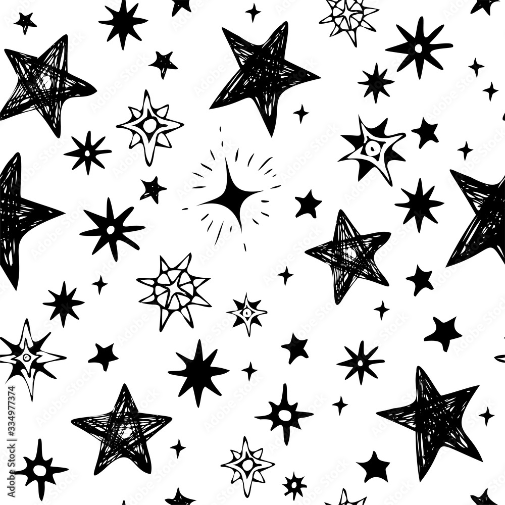 Fototapeta hand-drawn black stars on a
