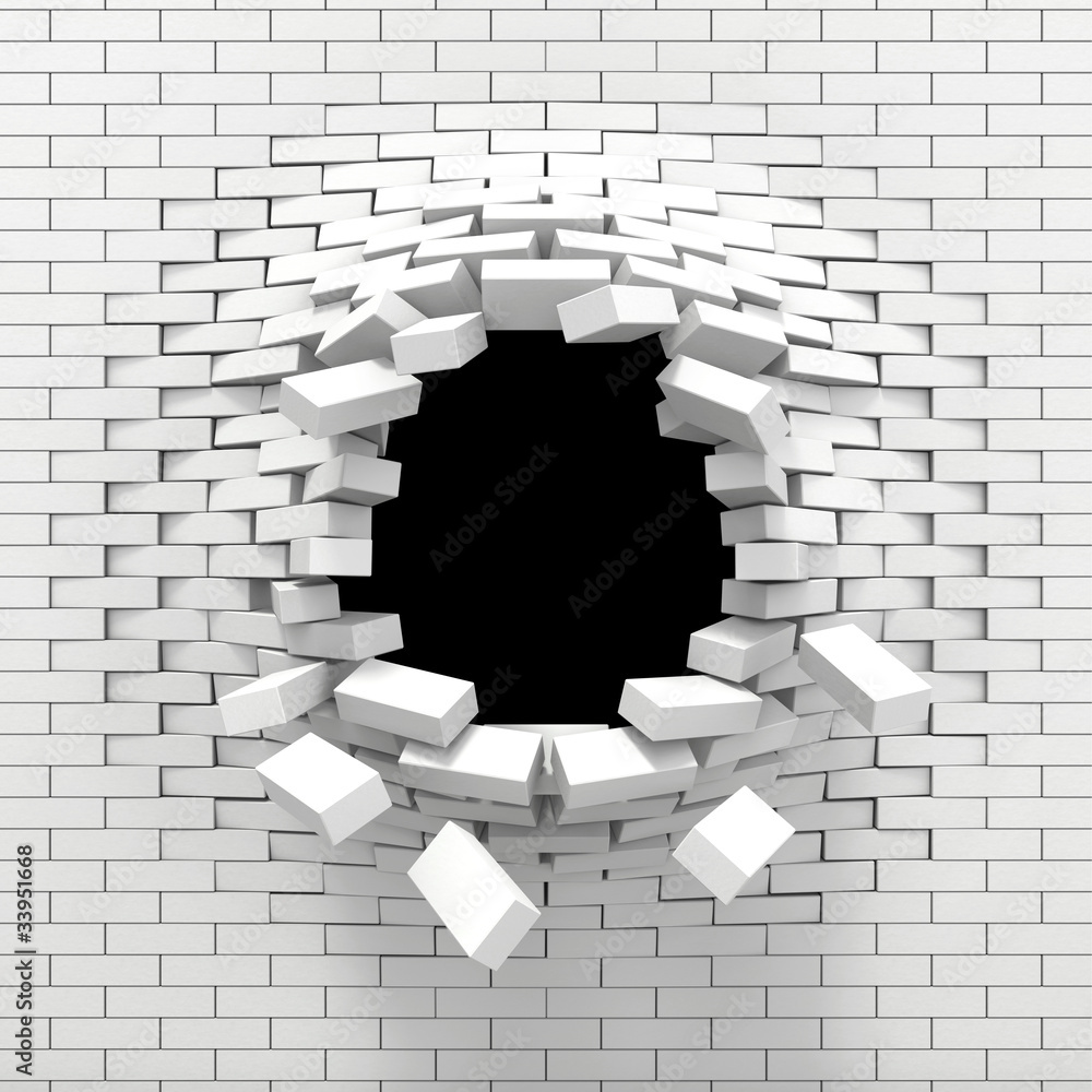 Fototapeta Destruction of a white brick