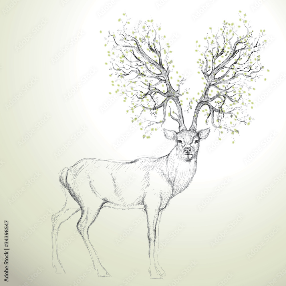 Fototapeta Deer with Antler like tree /
