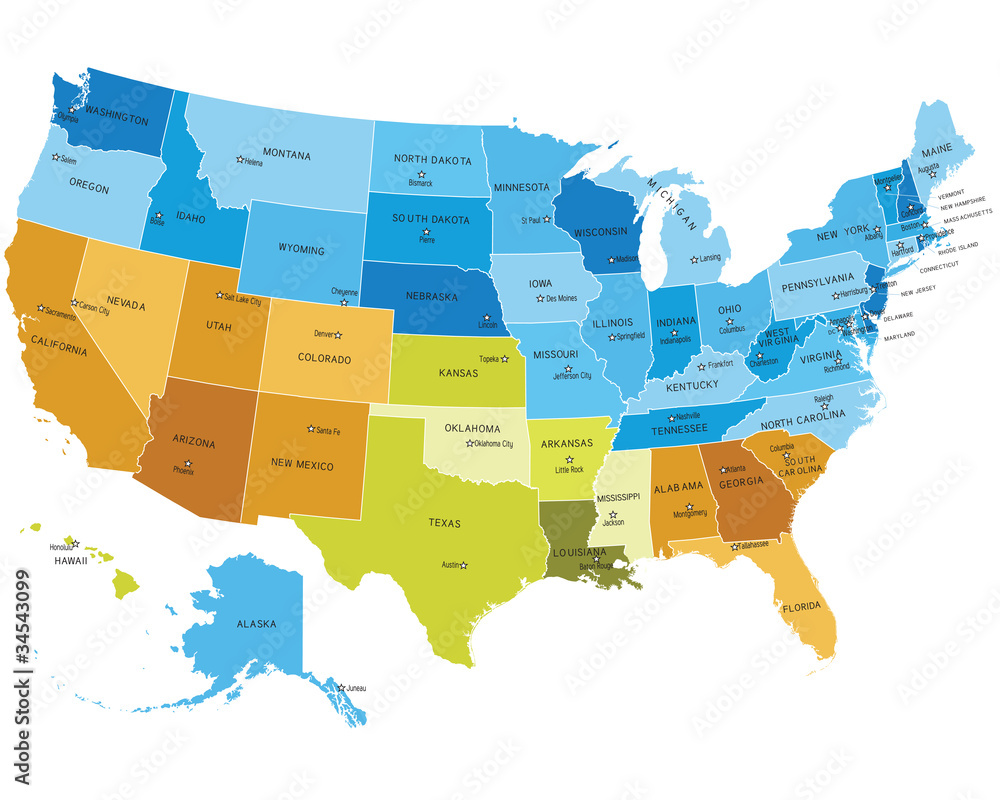Fototapeta USA states map with names of