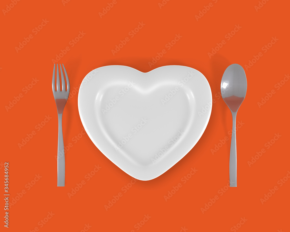 Obraz Tryptyk cutlery plate love food orange