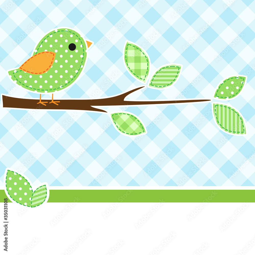Fototapeta Card with bird on branch with