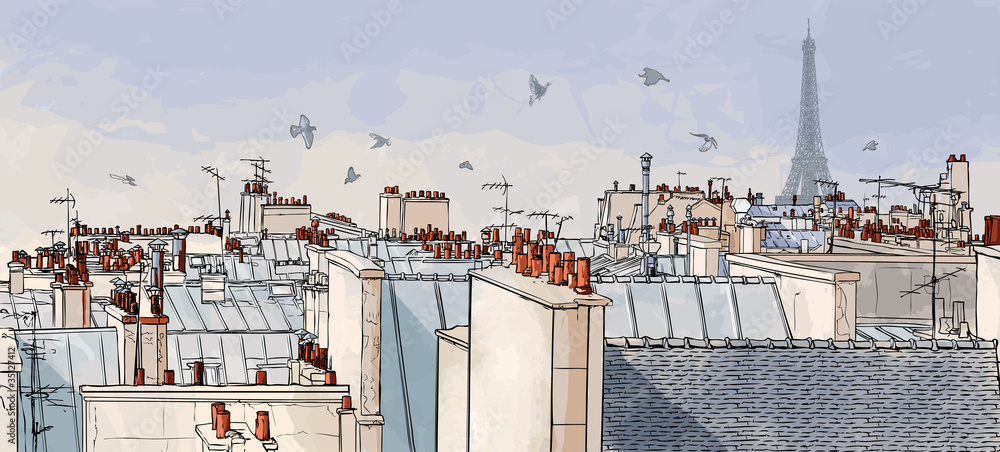 Fototapeta France - Paris roofs