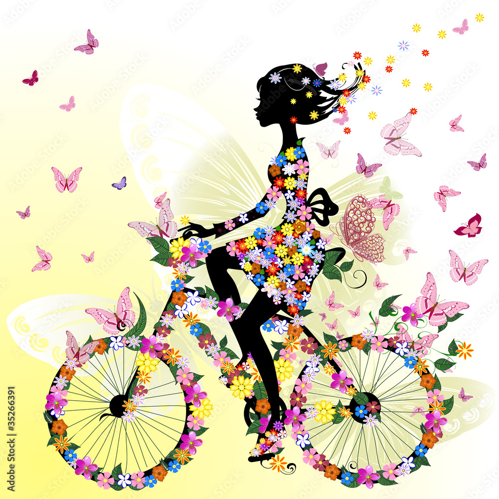 Obraz Tryptyk Girl on a bicycle in a