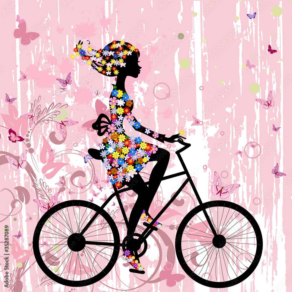 Obraz Tryptyk Girl on bike grunge romantic
