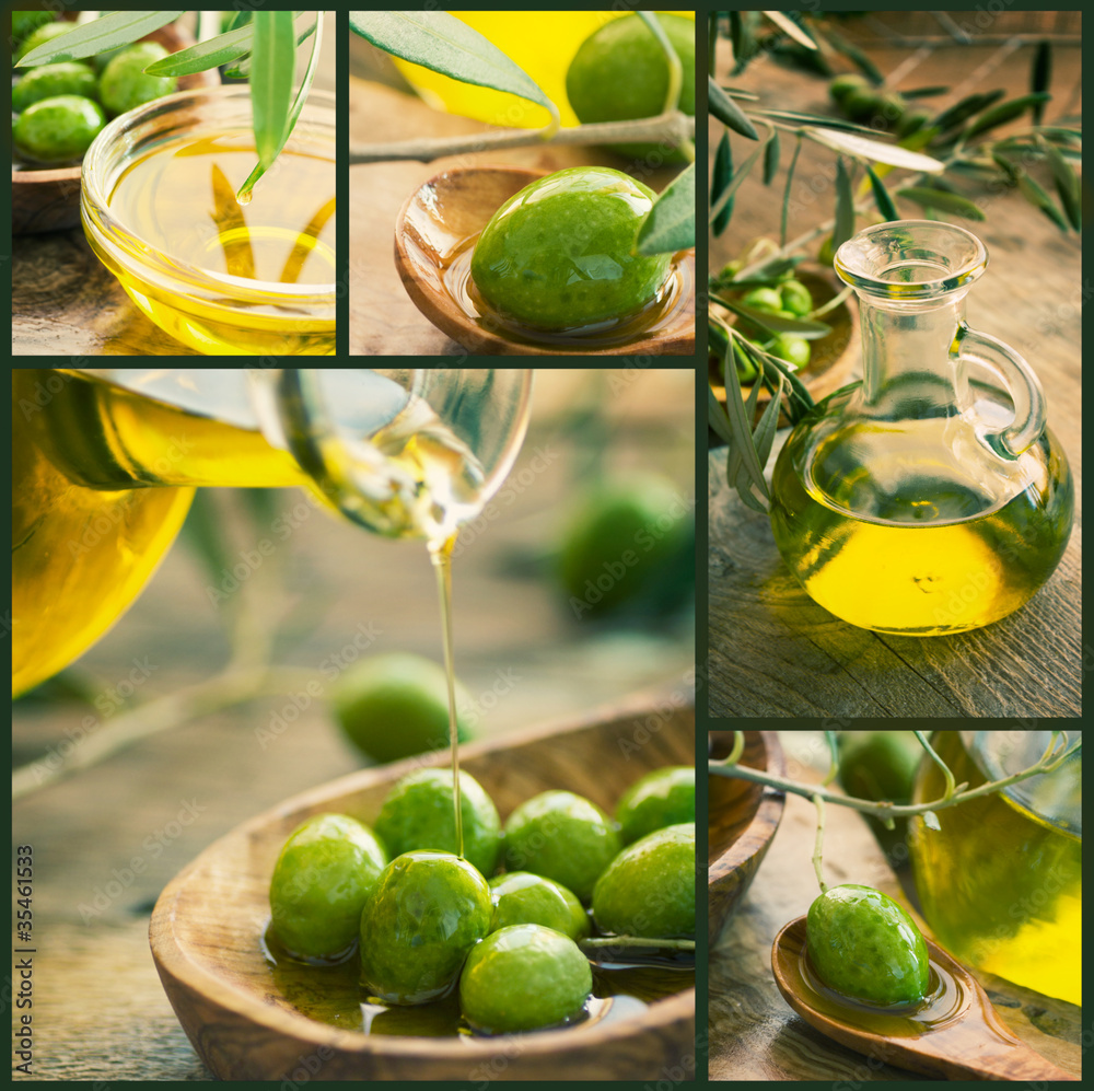 Obraz Tryptyk Freshly harvested olives,